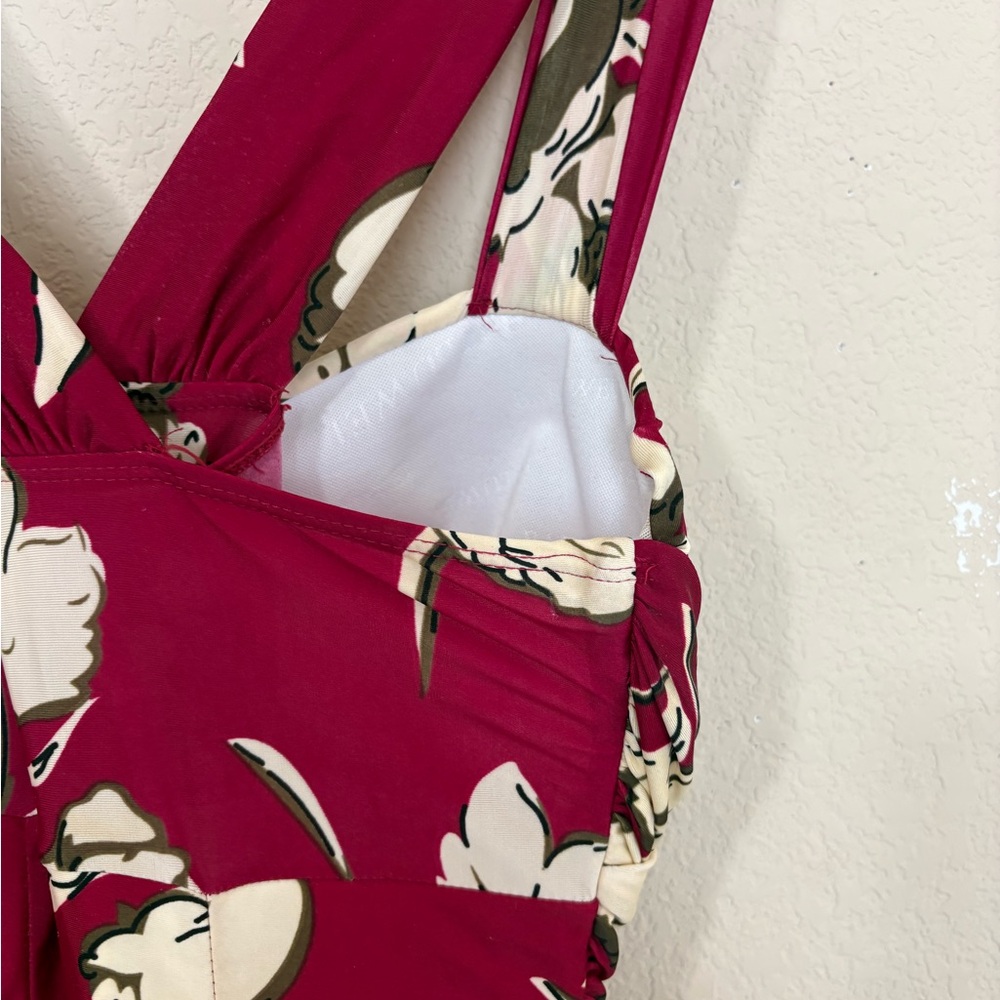 Boutique Floral Red & Cream Fit-and-Flare Swimsuit with Built in Shorts Size XL - Picture 11 of 15